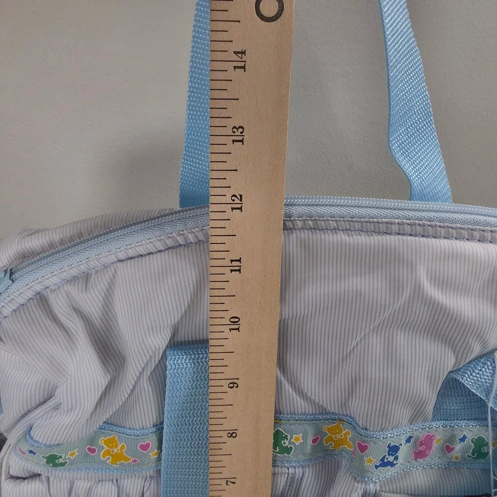 Baby Connection Vintage Diaper Bag Blue Pinstripe Teddy Bear Changing Pad NWT